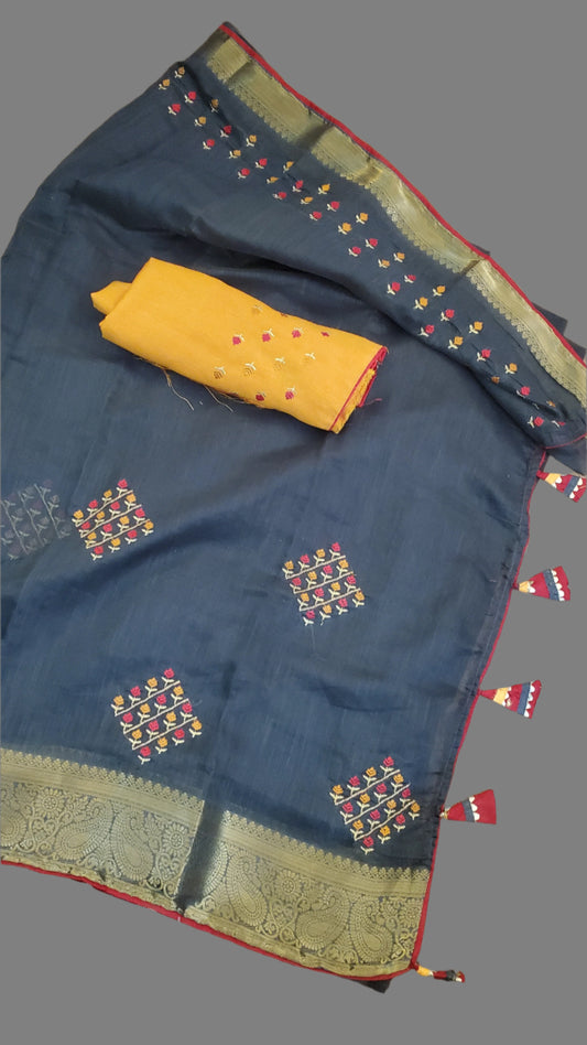 Black silk saree with embroidery