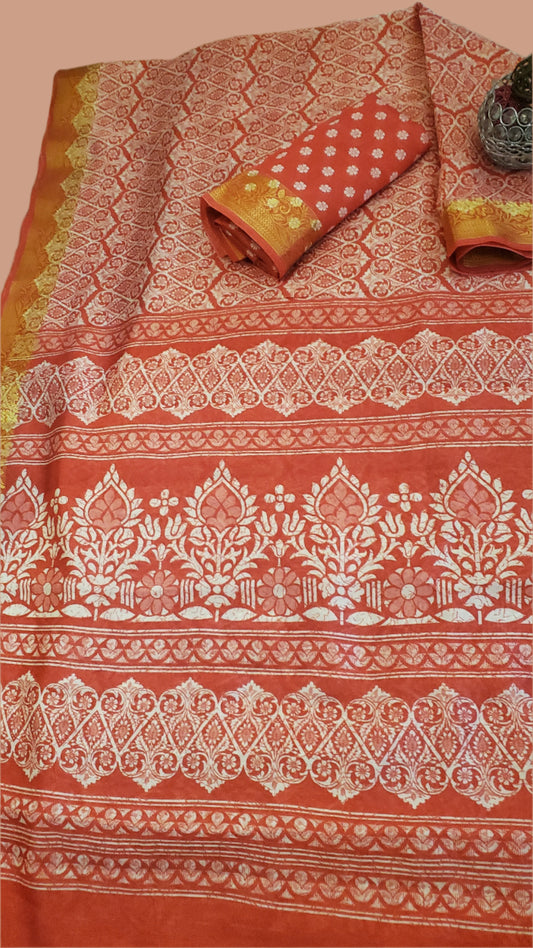 Red Tussar Silk Saree