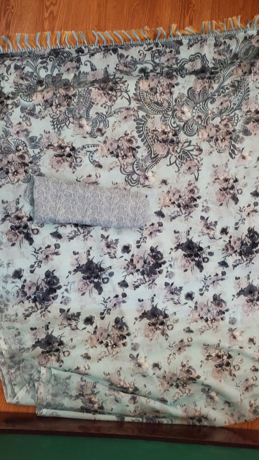 White Flowery Pattern Georgette Saree