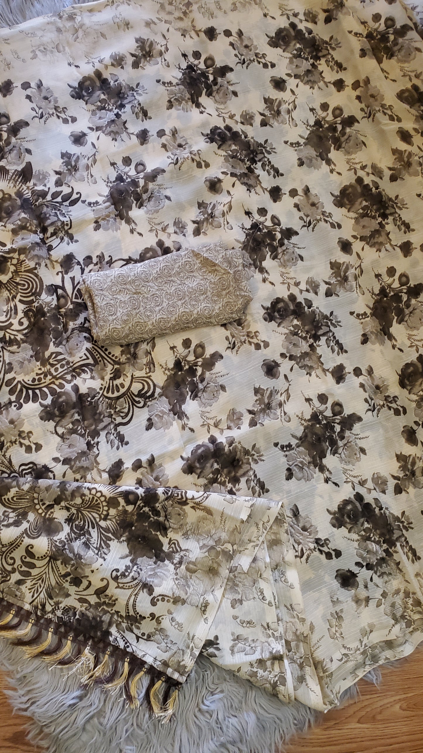 White Dark Flowery Saree