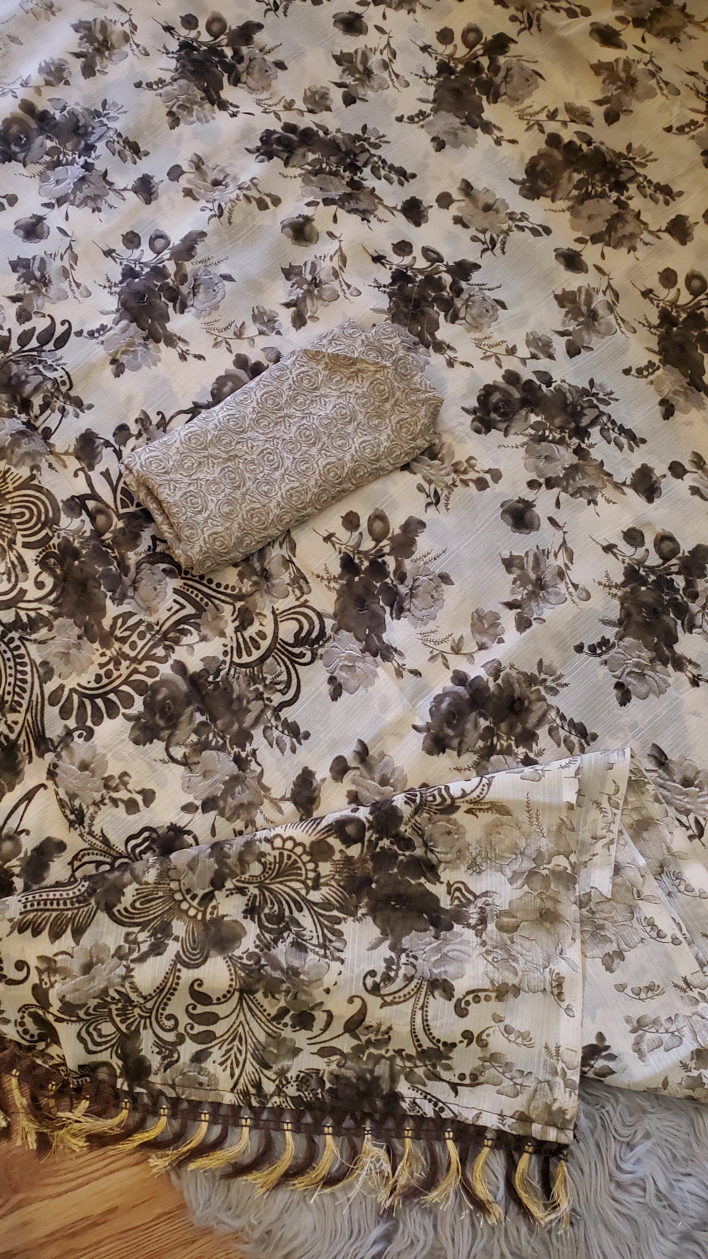 White Dark Flowery Saree