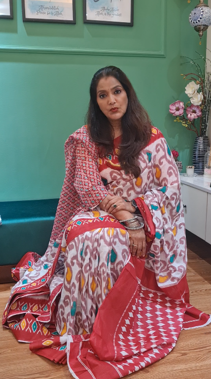 Off-White Malmal Cotton Printed Saree