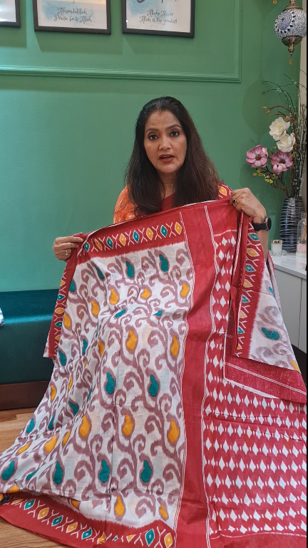 Off-White Malmal Cotton Printed Saree