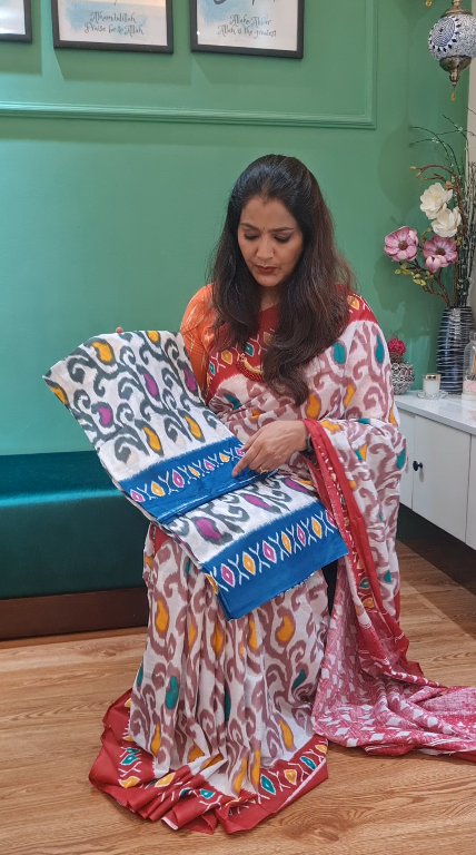 Blue/Off-White Malmal Cotton Printed Saree