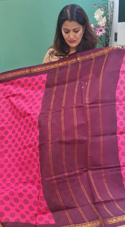Premium Pink Chunri Cotton Saree