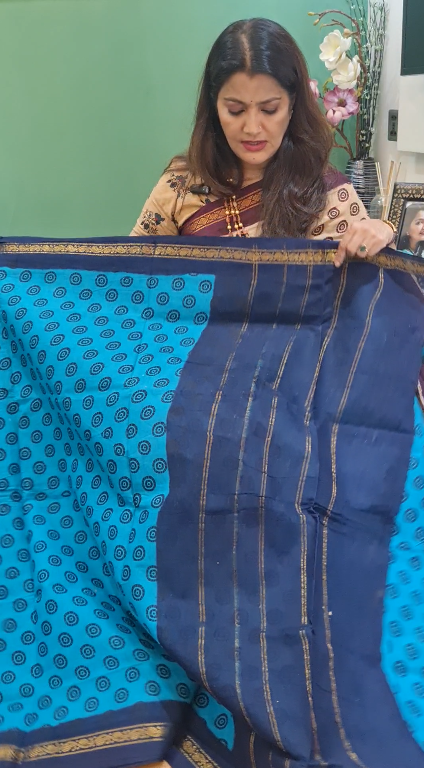 Premium Chunri Cotton Saree (Turquoise/Firoza)