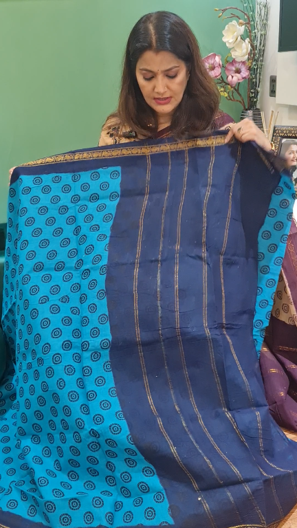 Premium Chunri Cotton Saree (Turquoise/Firoza)