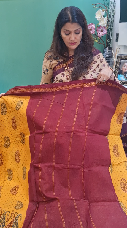 Premium Chunri Cotton Saree (Mustard Color)