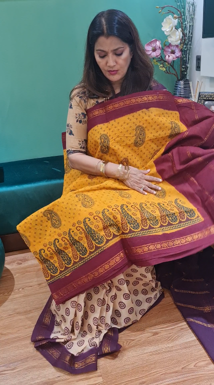 Premium Chunri Cotton Saree (Mustard Color)