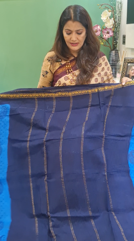 Premium Chunri Cotton Saree (Blue)