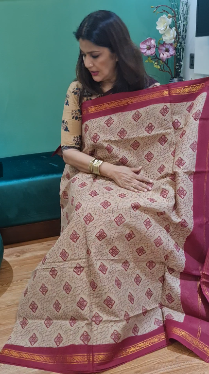Light Brown Premium Chunri Cotton Saree
