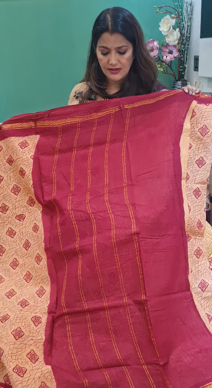 Premium Chunri Cotton Saree (Peach)