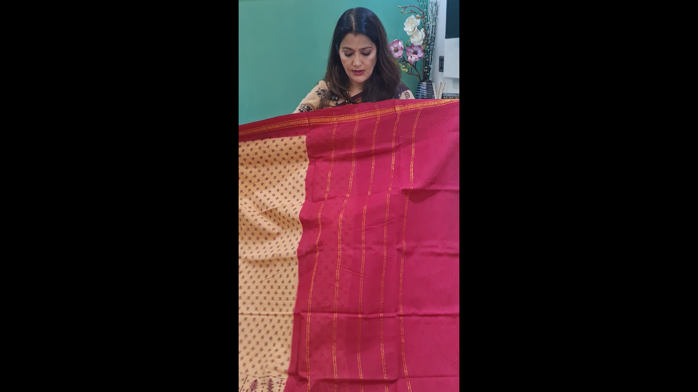Beige Premium Chunri Cotton Saree
