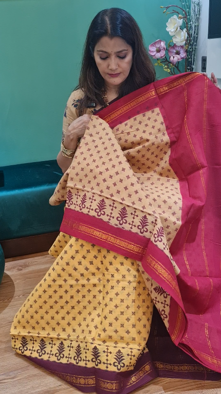 Beige Premium Chunri Cotton Saree
