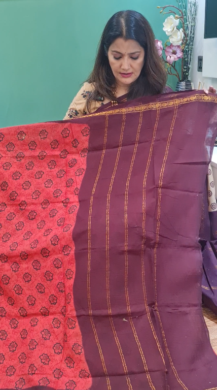 Premium Chunri Cotton Saree (Brick Red)