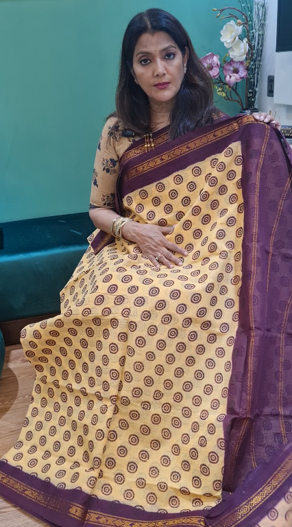 Light Yellow Premium Chunri Cotton Saree