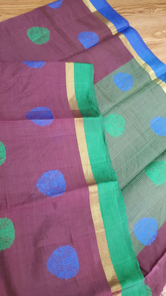 Blue and Purple Pattern Tussar Silk Saree