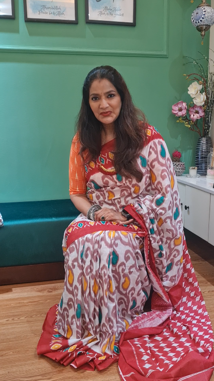 Off-White Malmal Cotton Printed Saree