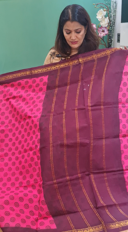 Premium Pink Chunri Cotton Saree