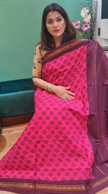 Premium Pink Chunri Cotton Saree