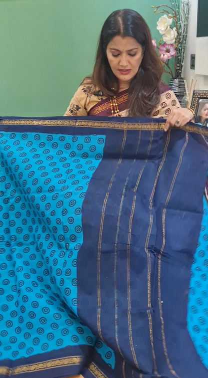 Premium Chunri Cotton Saree (Turquoise/Firoza)