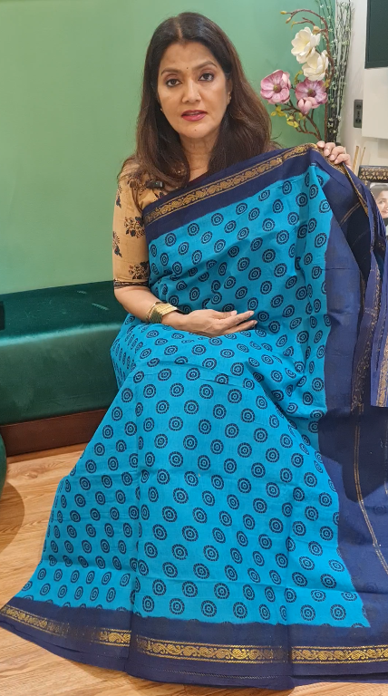 Premium Chunri Cotton Saree (Turquoise/Firoza)