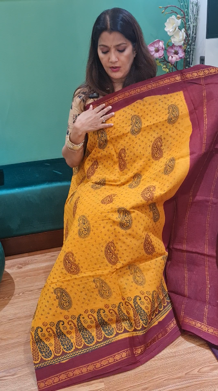 Premium Chunri Cotton Saree (Mustard Color)