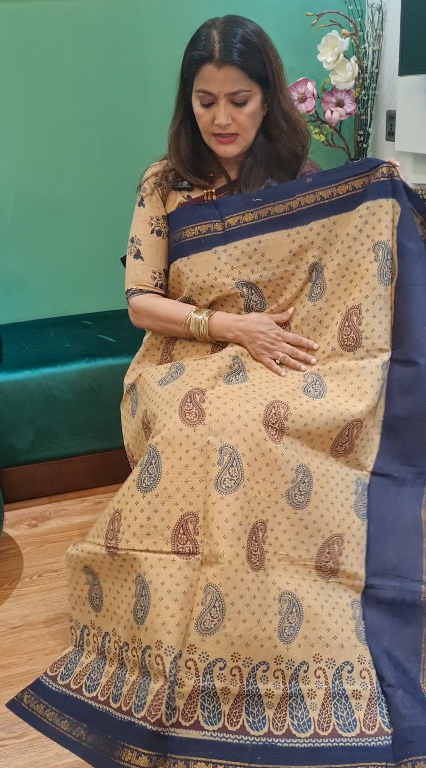 Premium Chunri Cotton Saree (Beige)