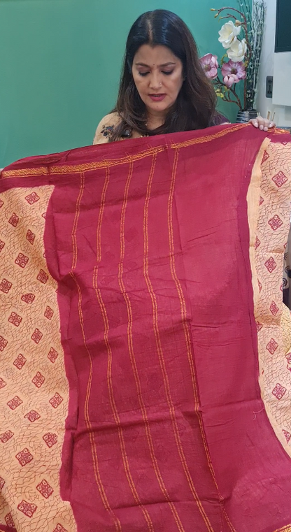 Premium Chunri Cotton Saree (Peach)