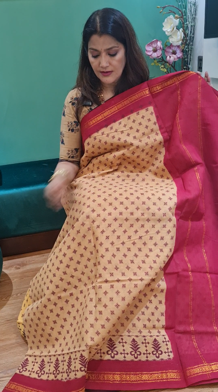 Beige Premium Chunri Cotton Saree