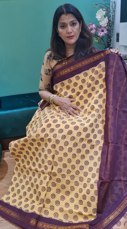 Light Yellow Premium Chunri Cotton Saree