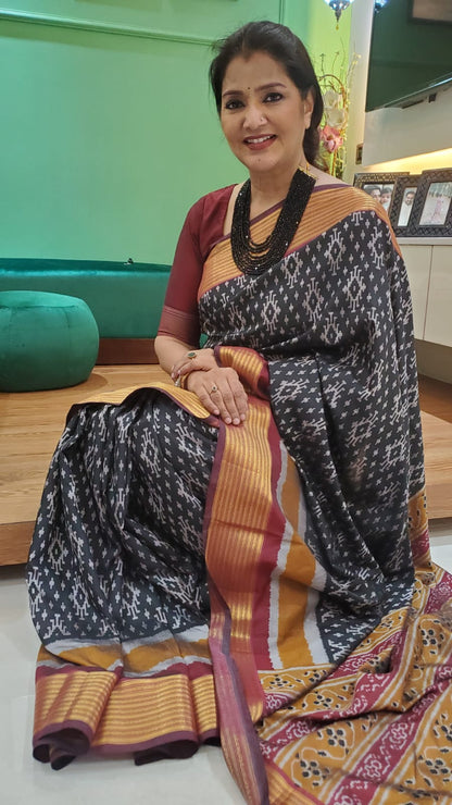 Black Kotki Silk Saree With Maroon Par